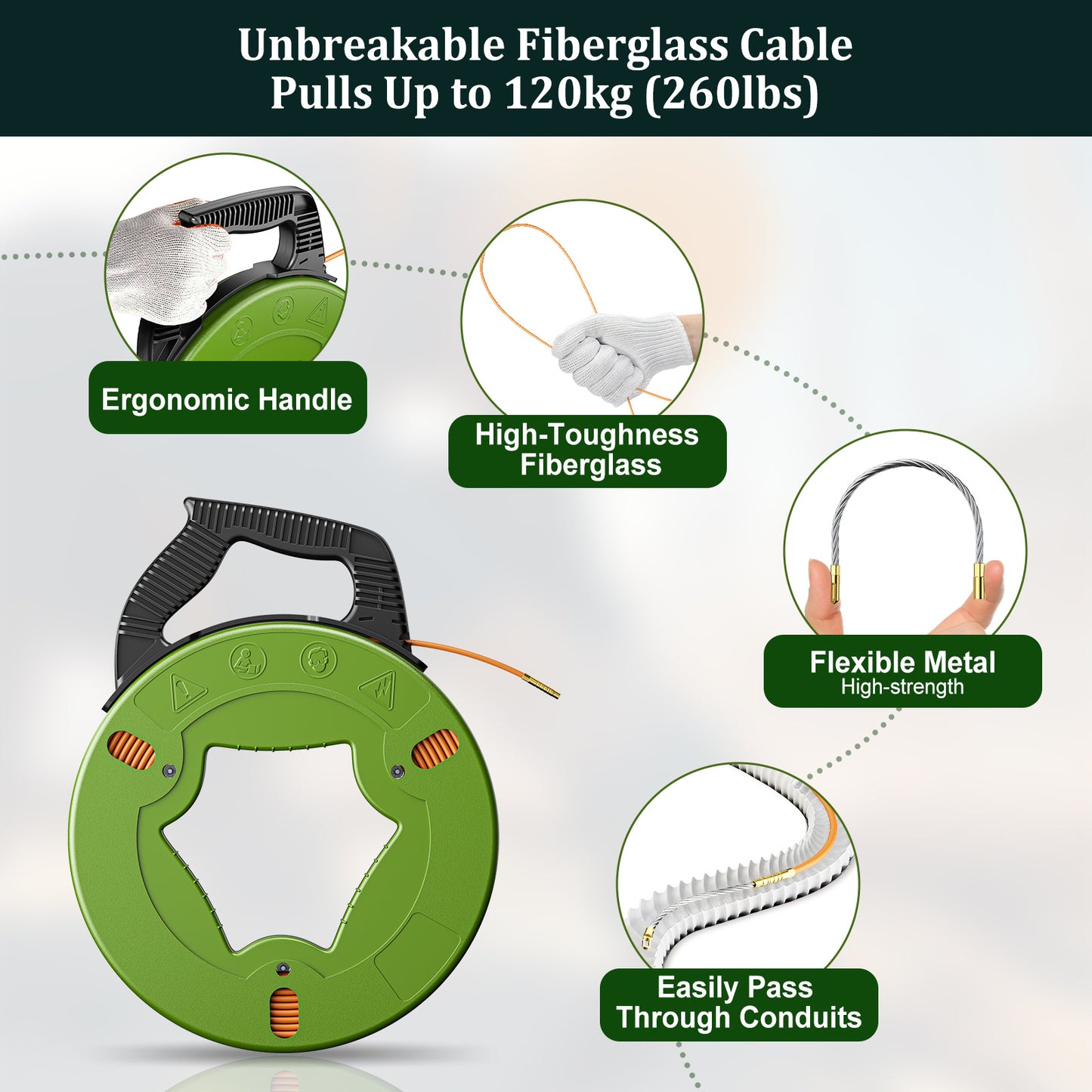 Extracteur de Câble 50 m 4,5 mm – Tire-Fil en Fibre de Verre – Passe-Câble pour Conduit Électrique