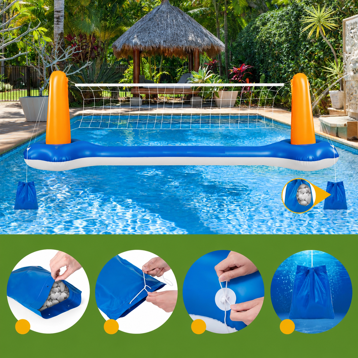 Jeu Gonflable Piscine 2 en 1 – Filet Volleyball + Panier Basket Aquatique | Adultes & Enfants