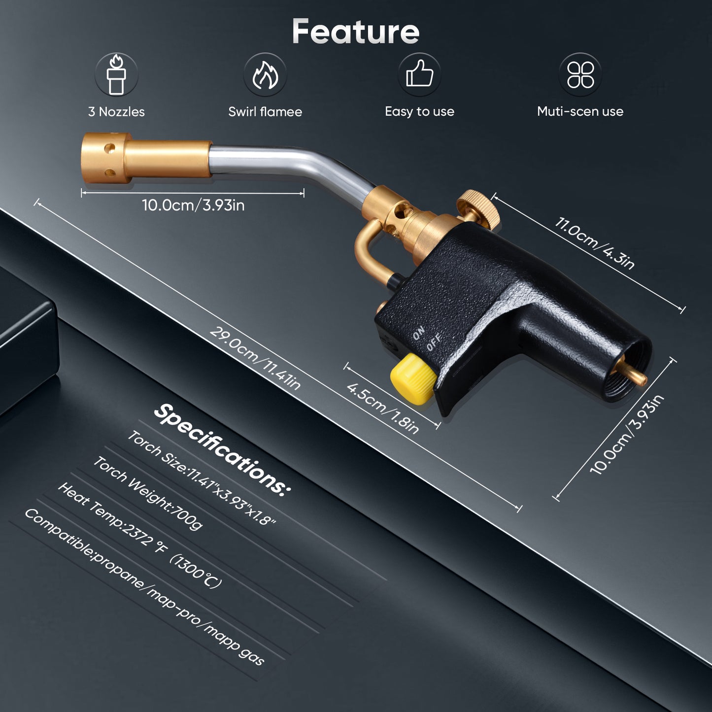 Chalumeau Propane avec 3 Buses 10/13/19 mm – Torche Soudage Brasage Chauffage Barbecue – Haute Température