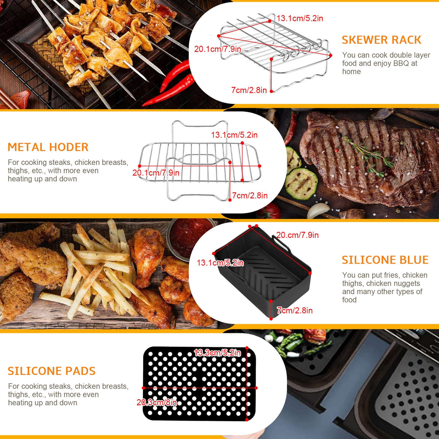 Accessoires Friteuse Air Fryer 6 Pièces – Moules Gâteaux Pizza Barbecue Double Panier