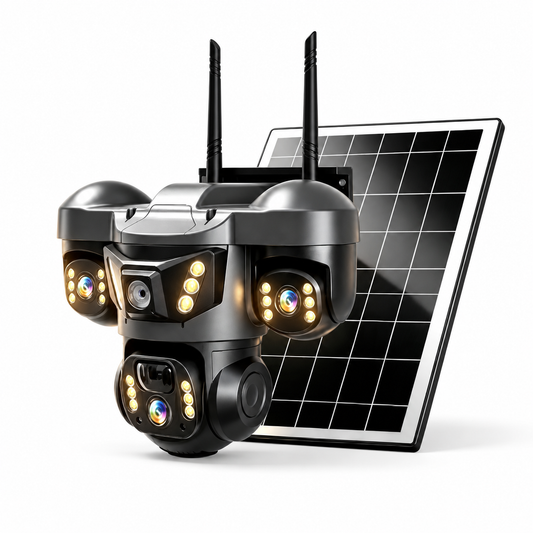 Caméra de Surveillance Solaire 4G Extérieure PTZ 360° – Triple Objectif, Vision Nocturne, Détection Mouvement, Carte 128Go