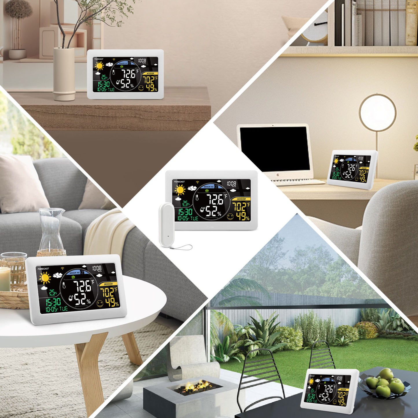 Station Météo Connectée WiFi avec Capteur Extérieur – Thermomètre Hygromètre Intérieur/Extérieur – Écran LCD Couleur, Horloge, Application Mobile