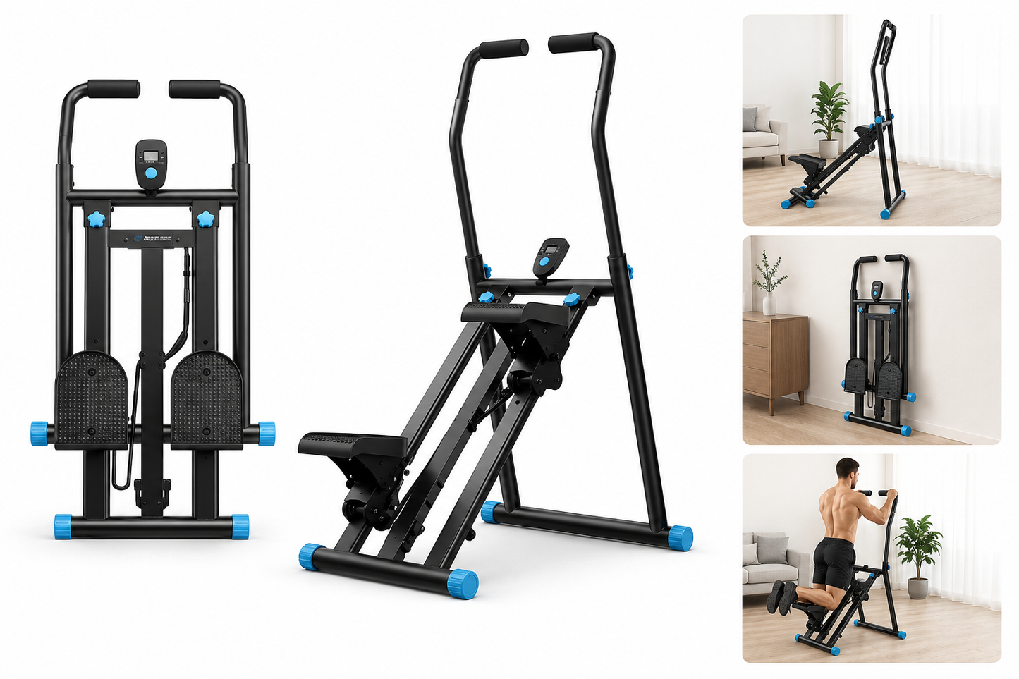 Stepper Vertical Pliable Fitness à Domicile avec Écran LCD – Appareil Cardio Musculation Jambes Bras et Abdominaux