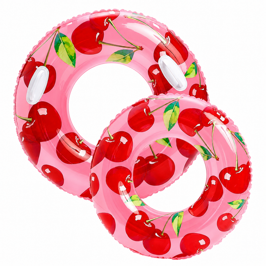 Bouée Gonflable Adulte Motif Fraise & Cerise avec Poignées – Anneau Natation Piscine Plage Été