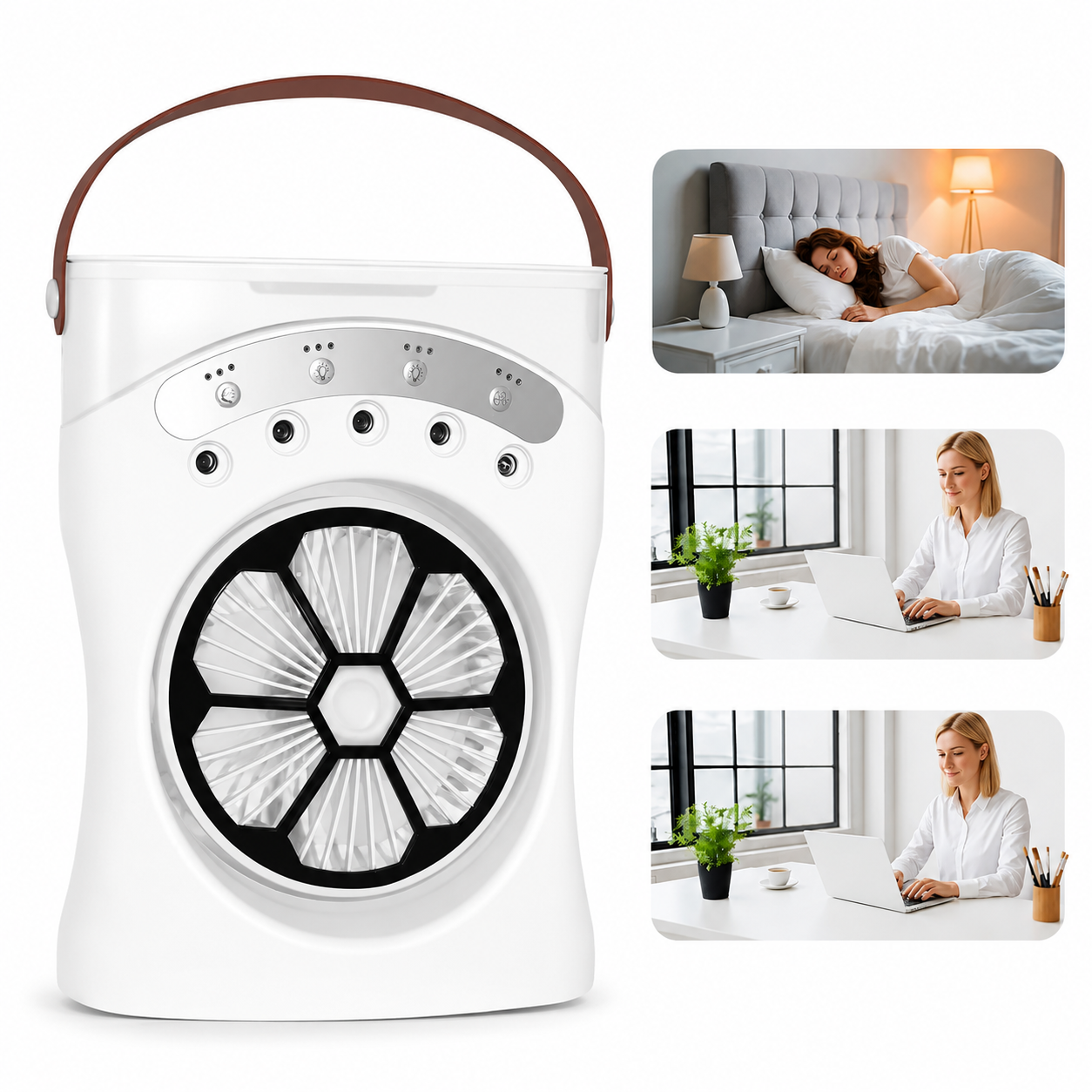 Mini Climatiseur Portable 3 en 1 USB – Refroidisseur d'Air, Humidificateur et Ventilateur Silencieux avec Réservoir 550 ml, Rotation 180°, 3 Vitesses, Veilleuse LED