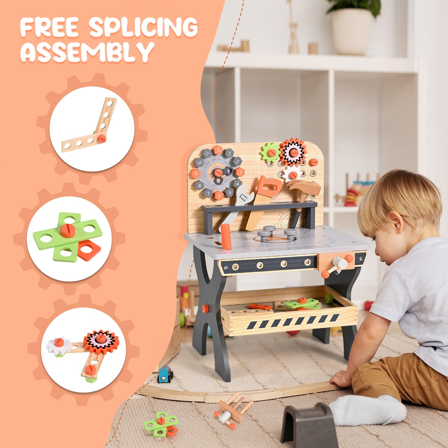 Établi Jouet Enfant en Bois – Banc à Outils Créatif Jeu de Construction Simulation