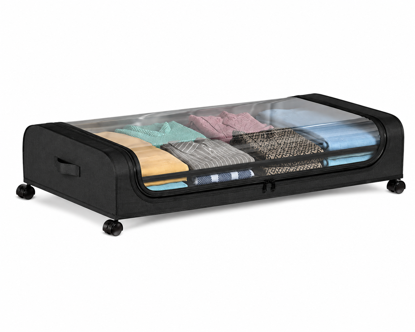 Boîte de Rangement Sous Lit à Roulettes – Couvercle Transparent Grande Capacité | Noir