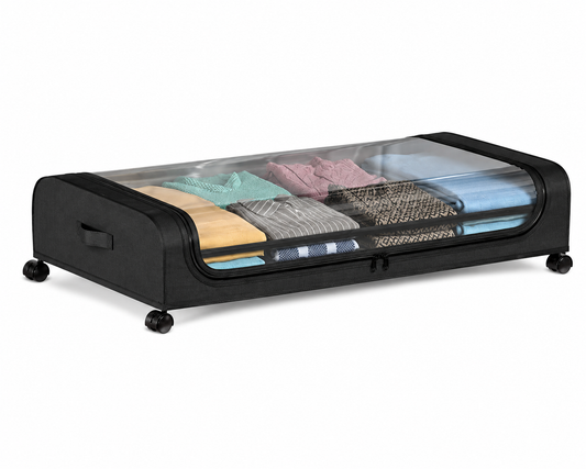Boîte de Rangement Sous Lit à Roulettes – Couvercle Transparent Grande Capacité | Noir
