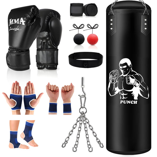 Sac de Frappe 120 cm avec Gants et Accessoires – Sac de Boxe pour Entraînement Fitness et MMA – Suspension Incluse – Adulte Débutant Confirmé