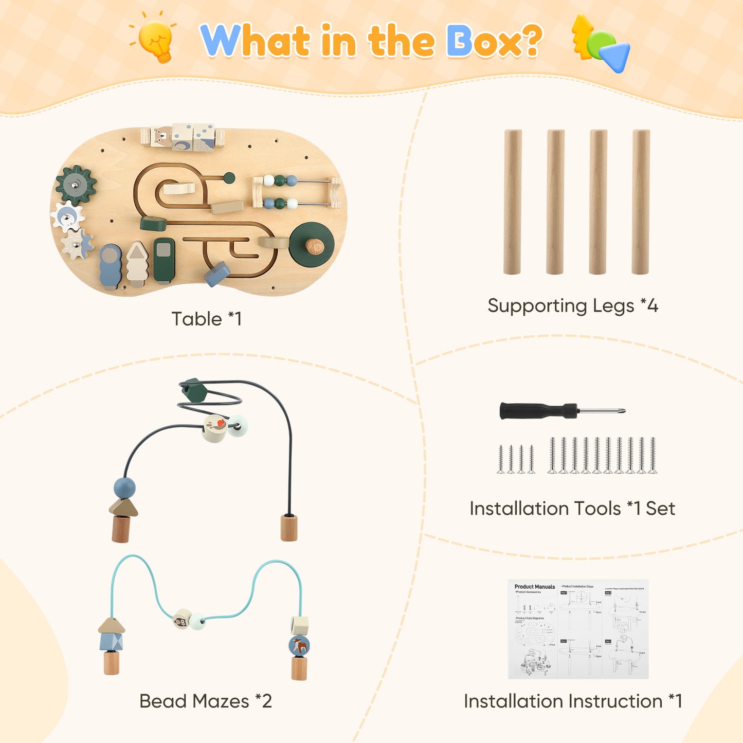 Table d’Activités Montessori en Bois – Jouet Sensoriel Éducatif pour Enfants 2-4 Ans