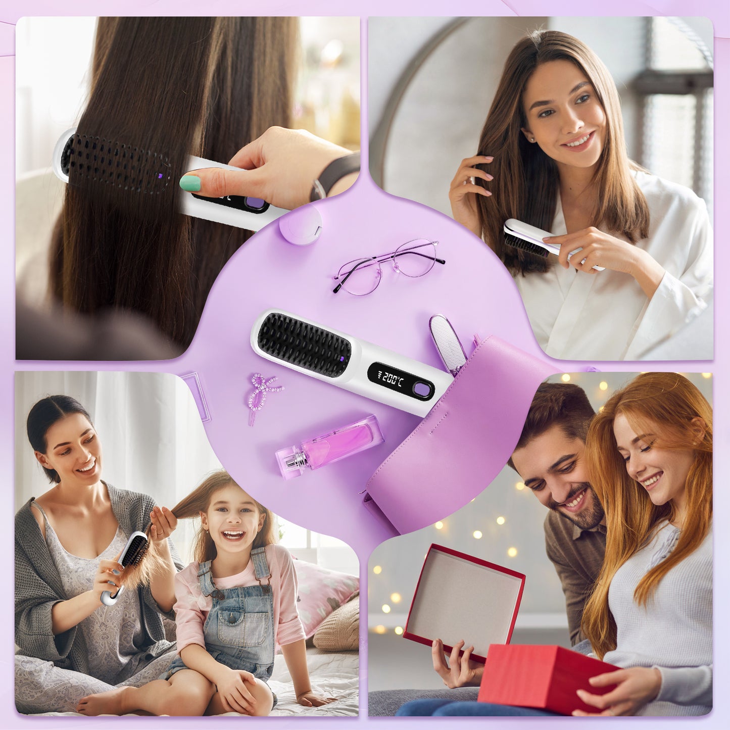 Brosse Lissante Chauffante Électrique – Lisseur Cheveux Température Réglable 160-200°C – Anti-Brûlure – Lissage Rapide Tous Types de Cheveux
