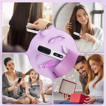 Brosse Lissante Chauffante Électrique – Lisseur Cheveux Température Réglable 160-200°C – Anti-Brûlure – Lissage Rapide Tous Types de Cheveux