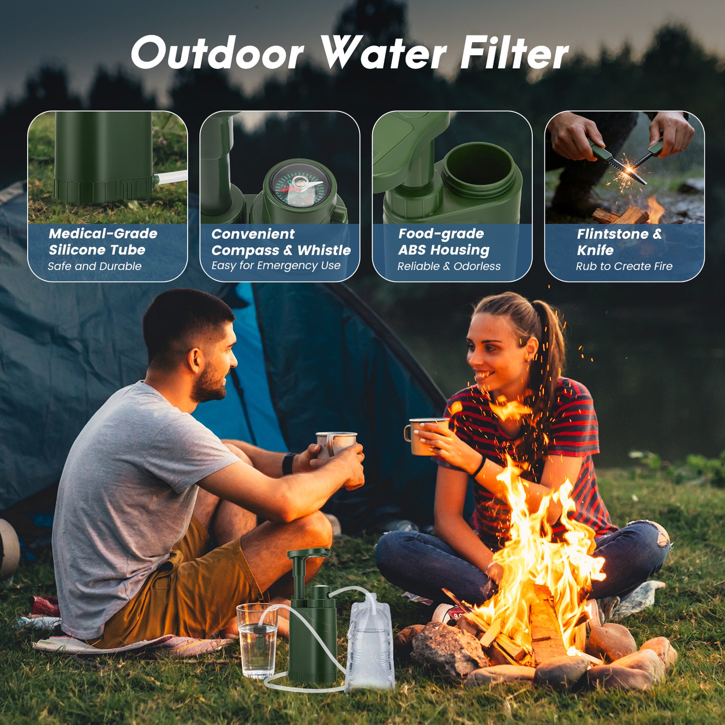 Pompe Filtrante Eau Portable 0,01 Micron – Purificateur Eau Camping Randonnée Survie – Filtre Haute Précision