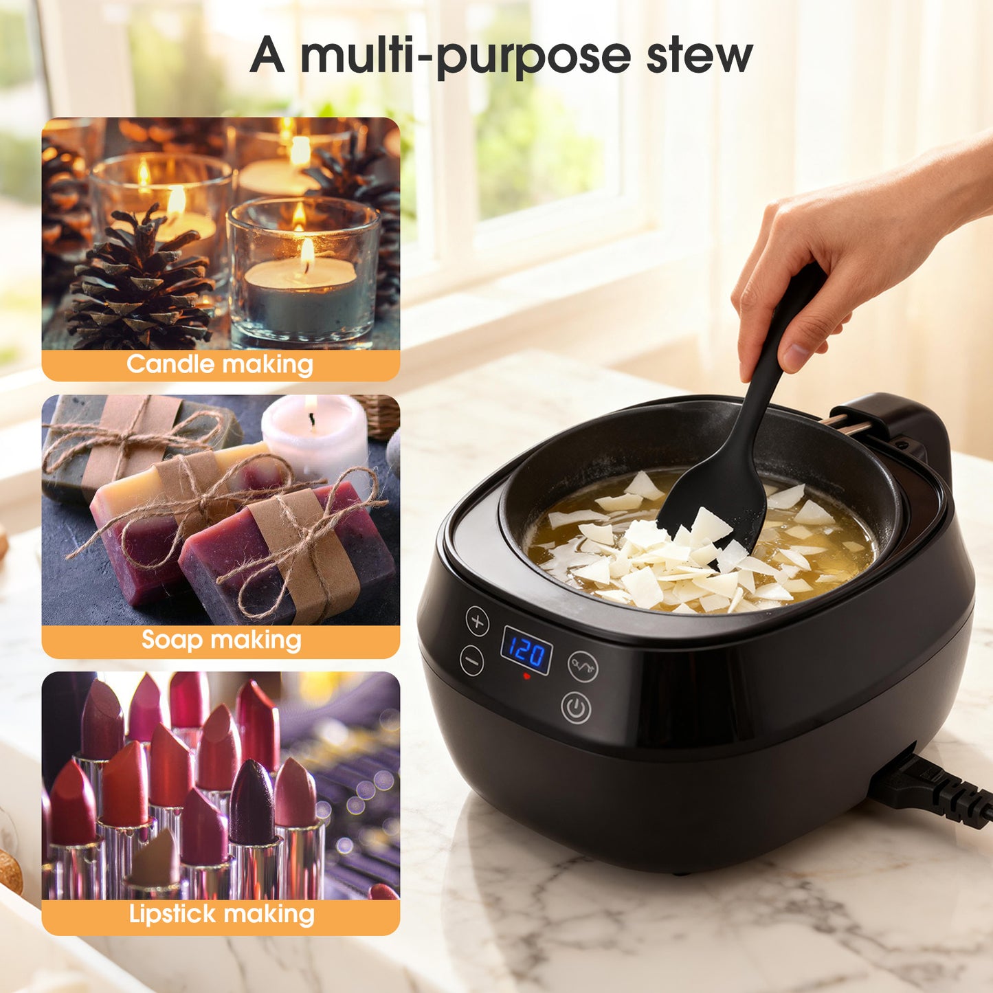 Kit Fonte de Cire Électrique 1L pour Bougies – Appareil de Fusion avec Température Réglable – DIY Fabrication Bougies Maison