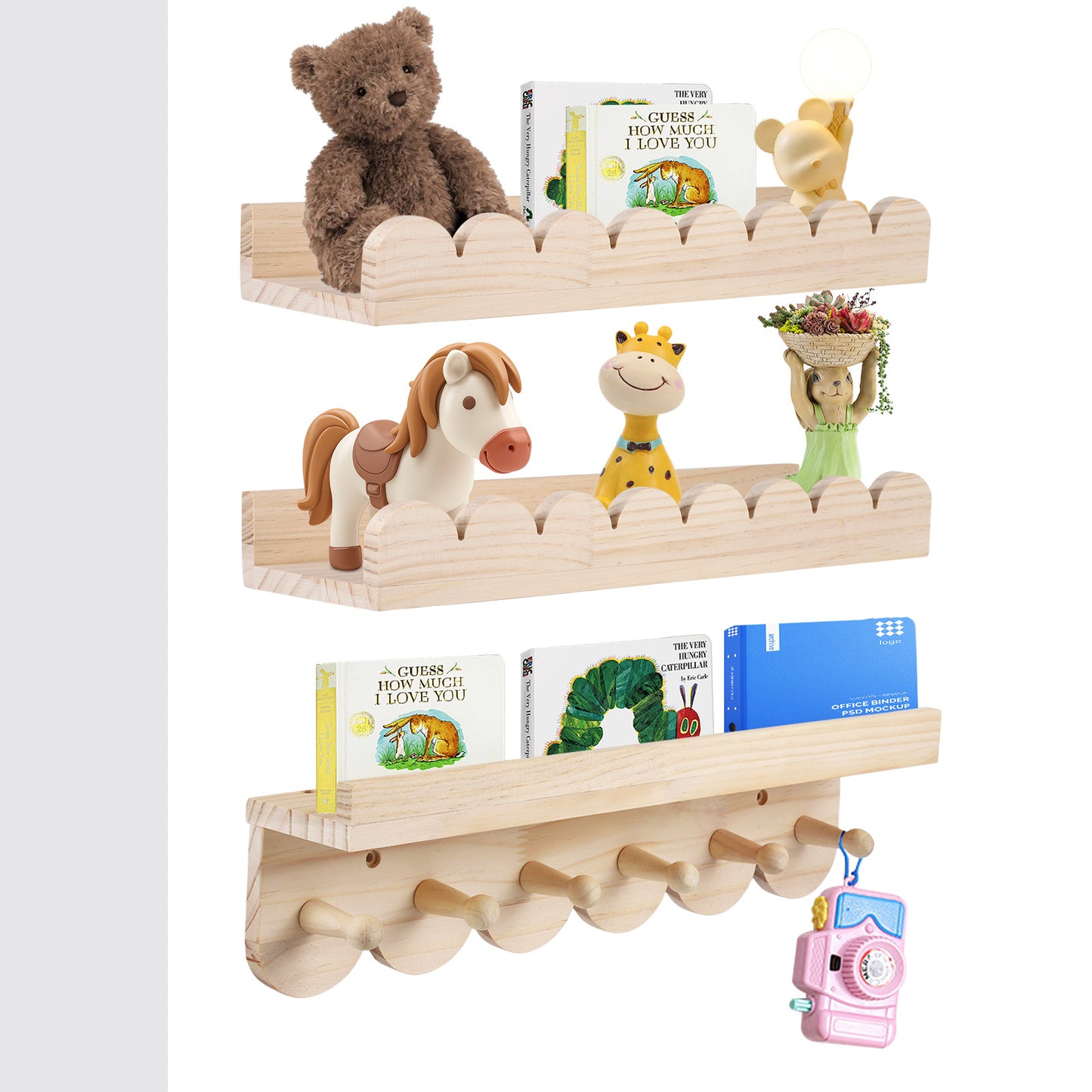 Lot 3 Étagères Murales Montessori 40 cm – Étagère Flottante Enfant Livres Jouets Chambre