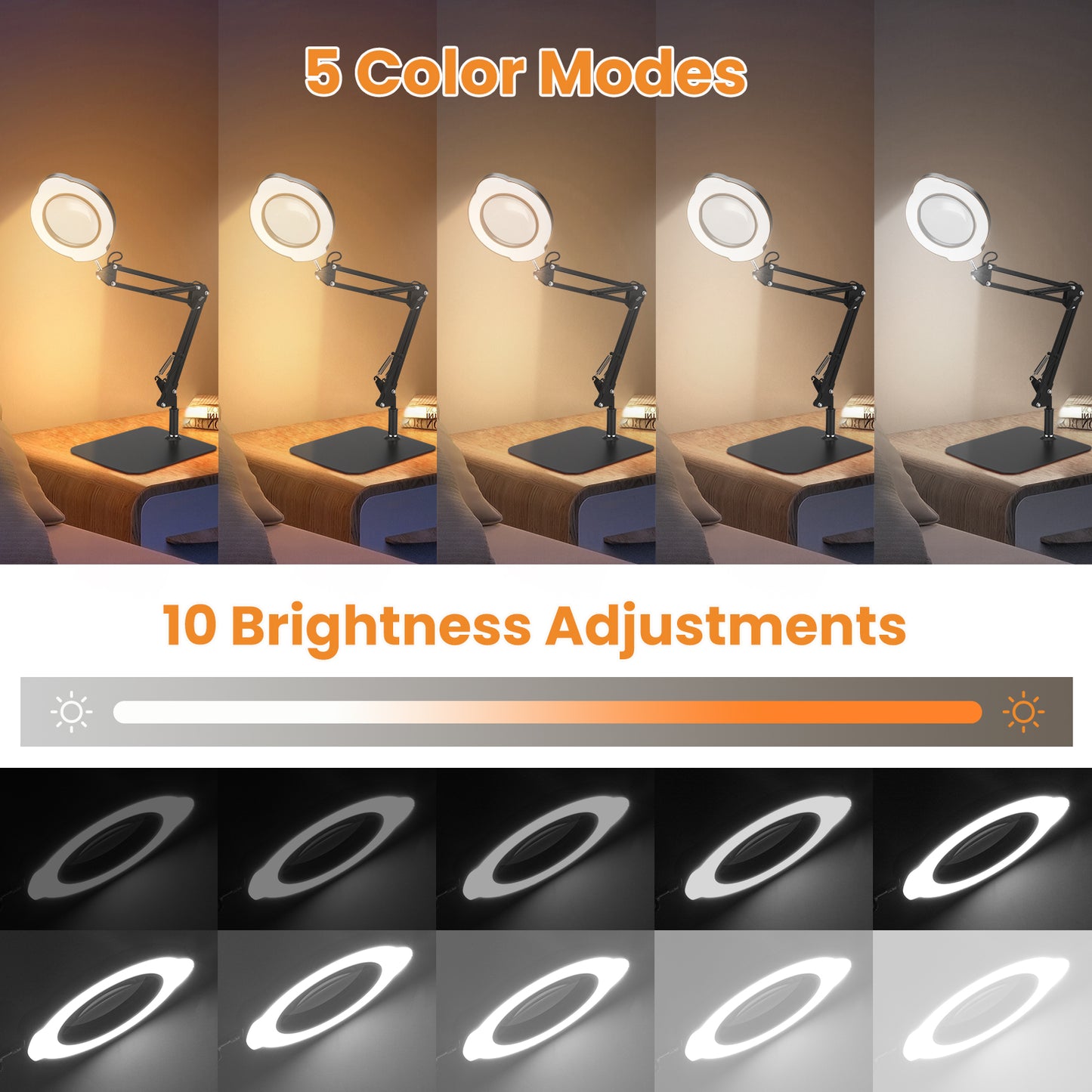 Loupe 10X avec Lampe LED – Bras Articulé avec Pince et Variateur pour Bureau et Réparation