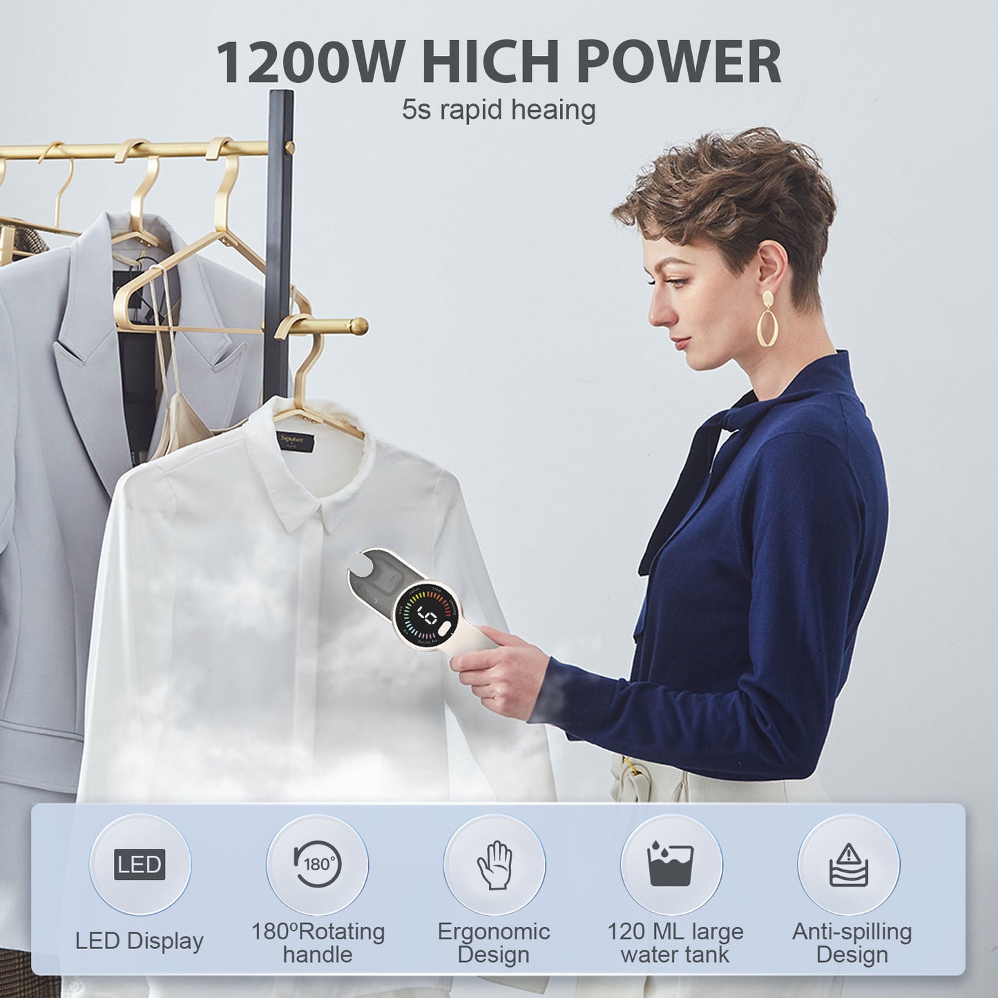 Fer à Vapeur Portable 2-en-1 1200W – Défroisseur Vêtements Écran LCD Chauffe Rapide 5s – Voyage Maison
