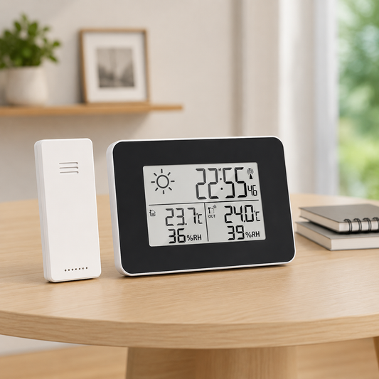 Station Météo Sans Fil avec Horloge Numérique LCD – Thermomètre Intérieur Extérieur, Hygromètre, Réveil et Prévisions Météo
