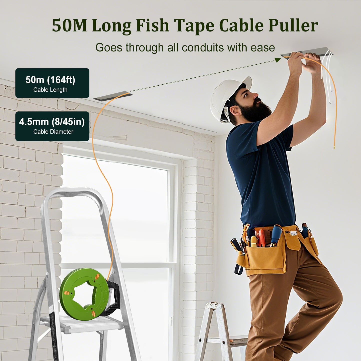 Extracteur de Câble 50 m 4,5 mm – Tire-Fil en Fibre de Verre – Passe-Câble pour Conduit Électrique