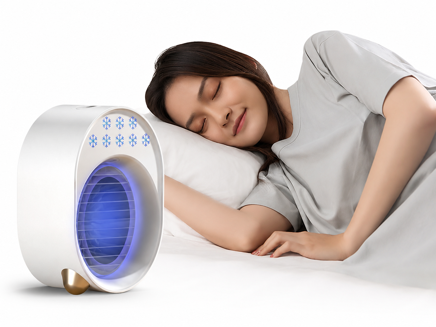 Mini Climatiseur Portable USB Rechargeable 4 en 1 – Ventilateur de Bureau avec Humidificateur, Refroidisseur d'Air Silencieux, 3 Vitesses, Réservoir d'Eau, Chambre, Bureau, Camping