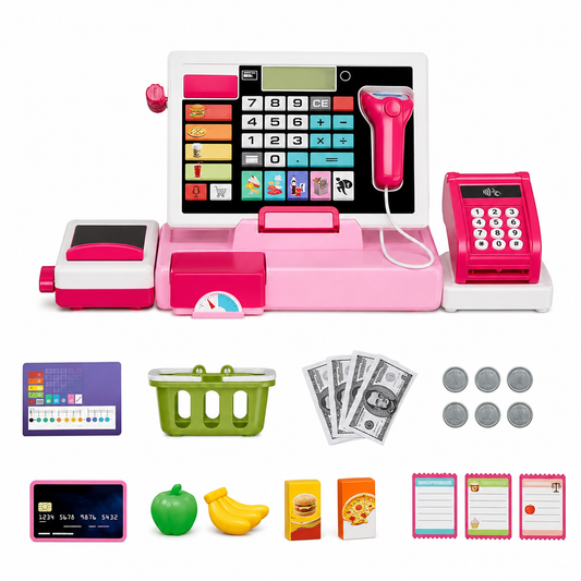 Caisse Enregistreuse Enfant Interactive – Scanner Sonore, Lecteur de Carte & Calculatrice | Jeu de Marchande Éducatif