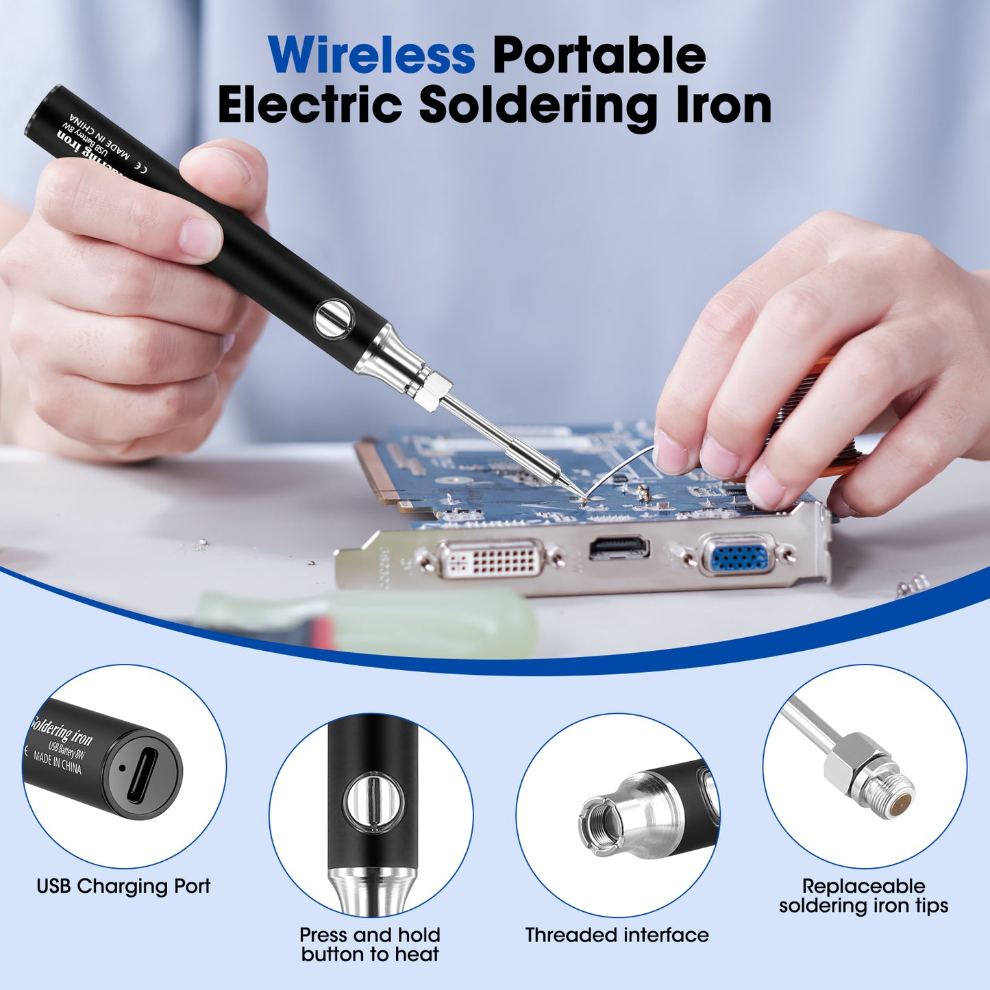 Fer à Souder Sans Fil Rechargeable – Kit Soudure Portable Température Réglable – Stylo Soudage