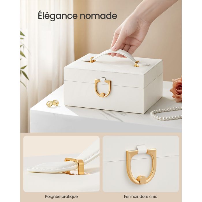 Boîte à bijoux SONGMICS blanc crème – 2 niveaux et plateau amovible — vue complémentaire 1