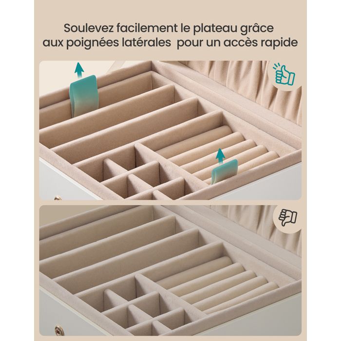 Boîte à bijoux SONGMICS blanc crème – 2 niveaux et plateau amovible — vue complémentaire 4