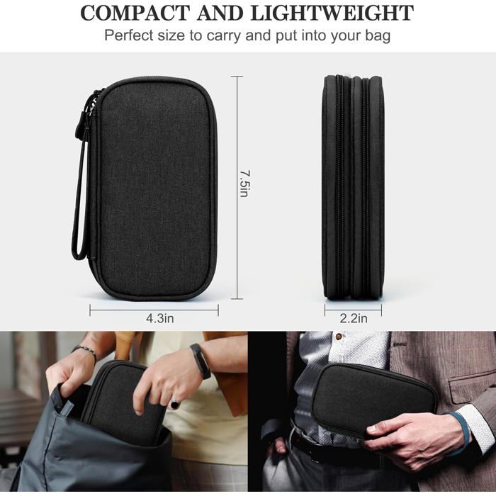 Pochette RisingFF pour câbles et chargeurs – Double compartiment, noire — vue complémentaire 1