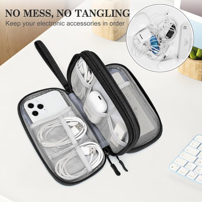 Pochette RisingFF pour câbles et chargeurs – Double compartiment, noire — vue complémentaire 3