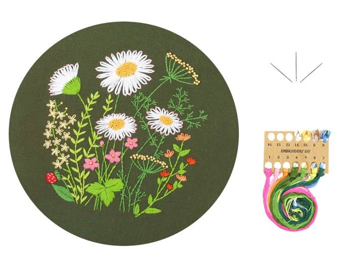 Kit de broderie florale pour adultes débutants – Fils, aiguilles et motif