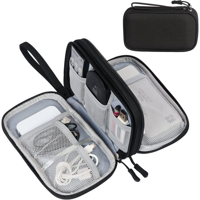 Pochette RisingFF pour câbles et chargeurs – Double compartiment, noire