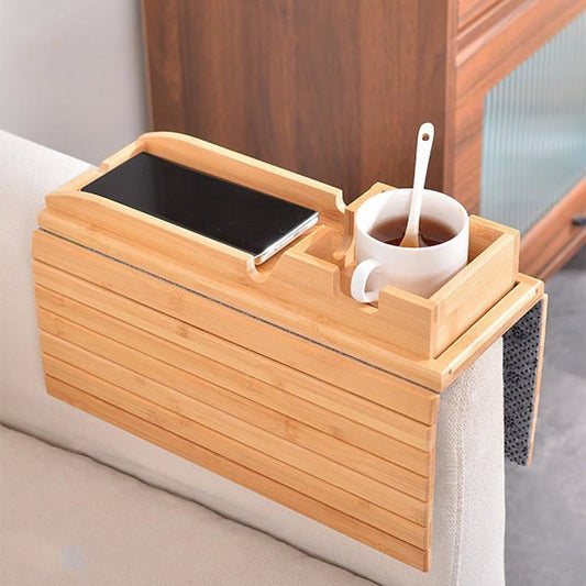 Plateau d’accoudoir LITAKE en bois – Pliable 3 en 1 avec porte-gobelet