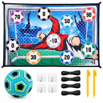 Jeu de précision football, cible motif gardien et accessoires illustrés