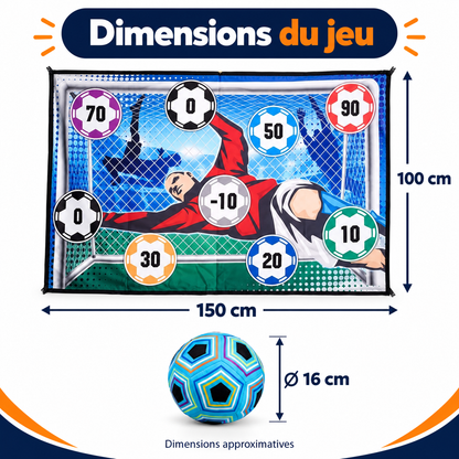 Dimensions de la cible : 150 x 100 cm et ballon 16 cm environ
