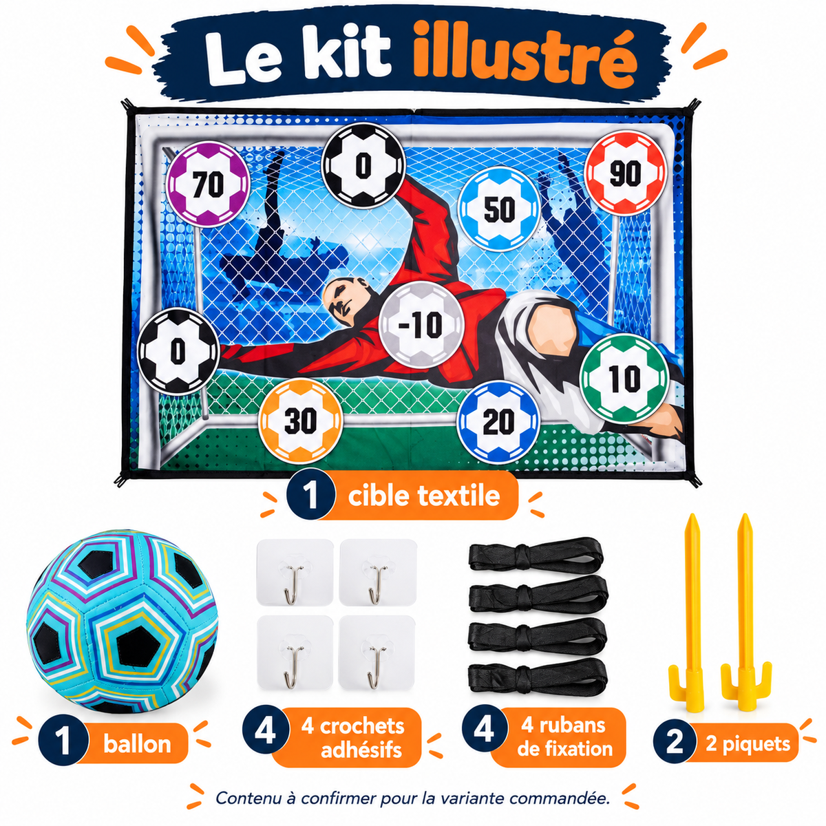 Contenu du kit illustré, à confirmer selon la variante commandée