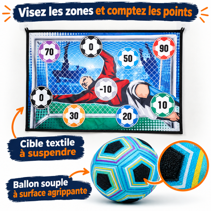 Cible textile à suspendre et ballon souple à surface agrippante