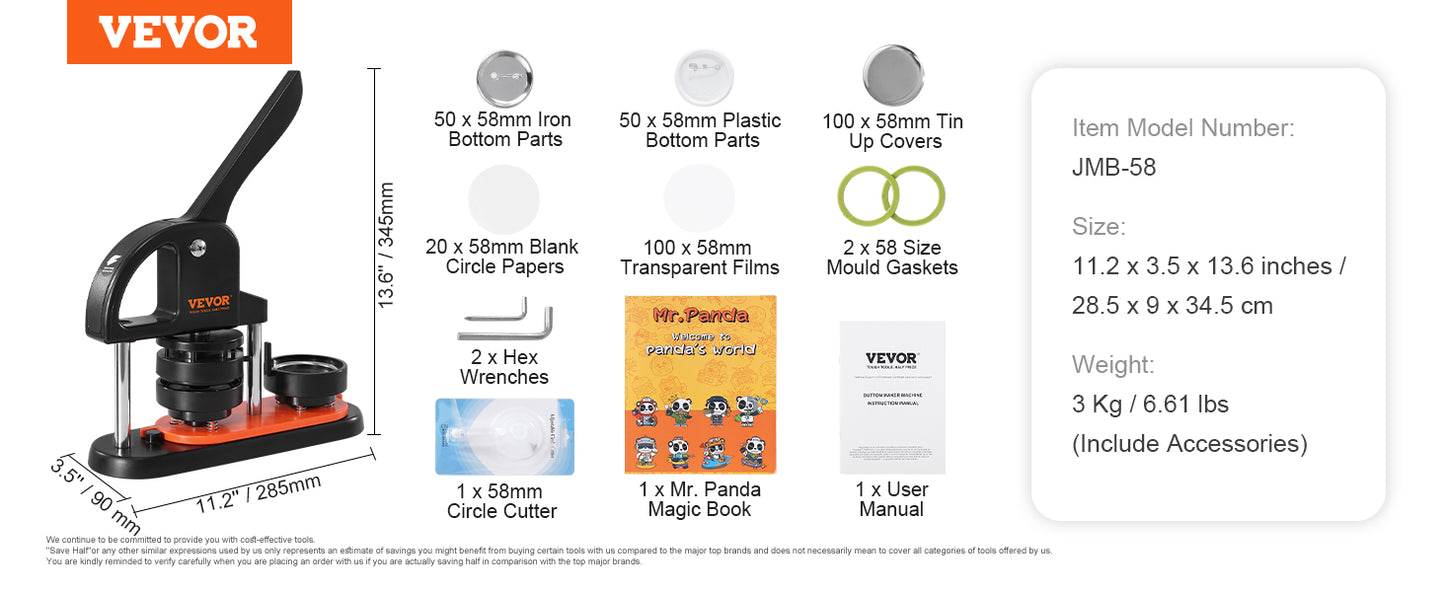 Machine à Badges 58 mm – Presse à Badges Manuelle avec Kit Complet, Fabrication de Badges Personnalisés, Coupe-Cercle Inclus