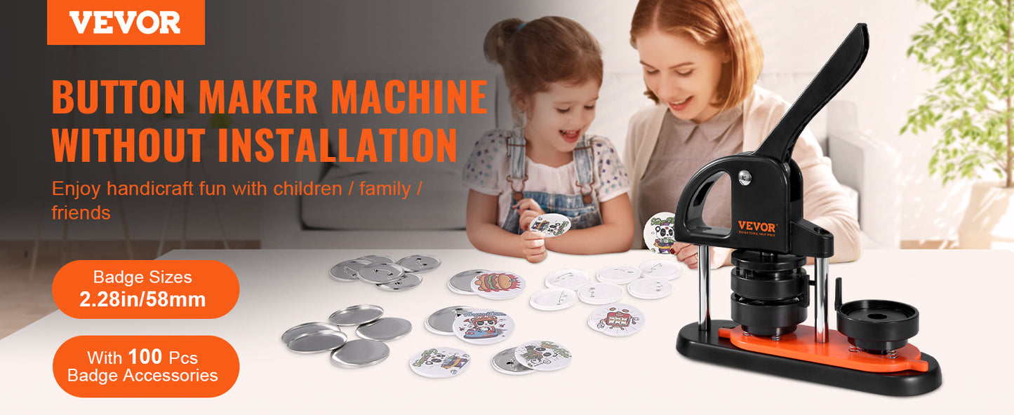 Machine à Badges 58 mm – Presse à Badges Manuelle avec Kit Complet, Fabrication de Badges Personnalisés, Coupe-Cercle Inclus