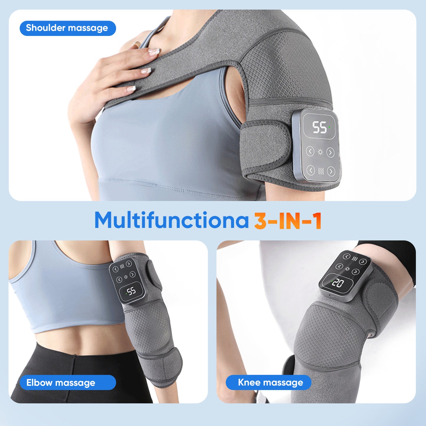 Genouillère Chauffante et Vibrante 3 en 1 – Masseur de Genou Rechargeable avec Réglage Température et Massage – Coussin Chauffant pour Genou, Coude, Épaule