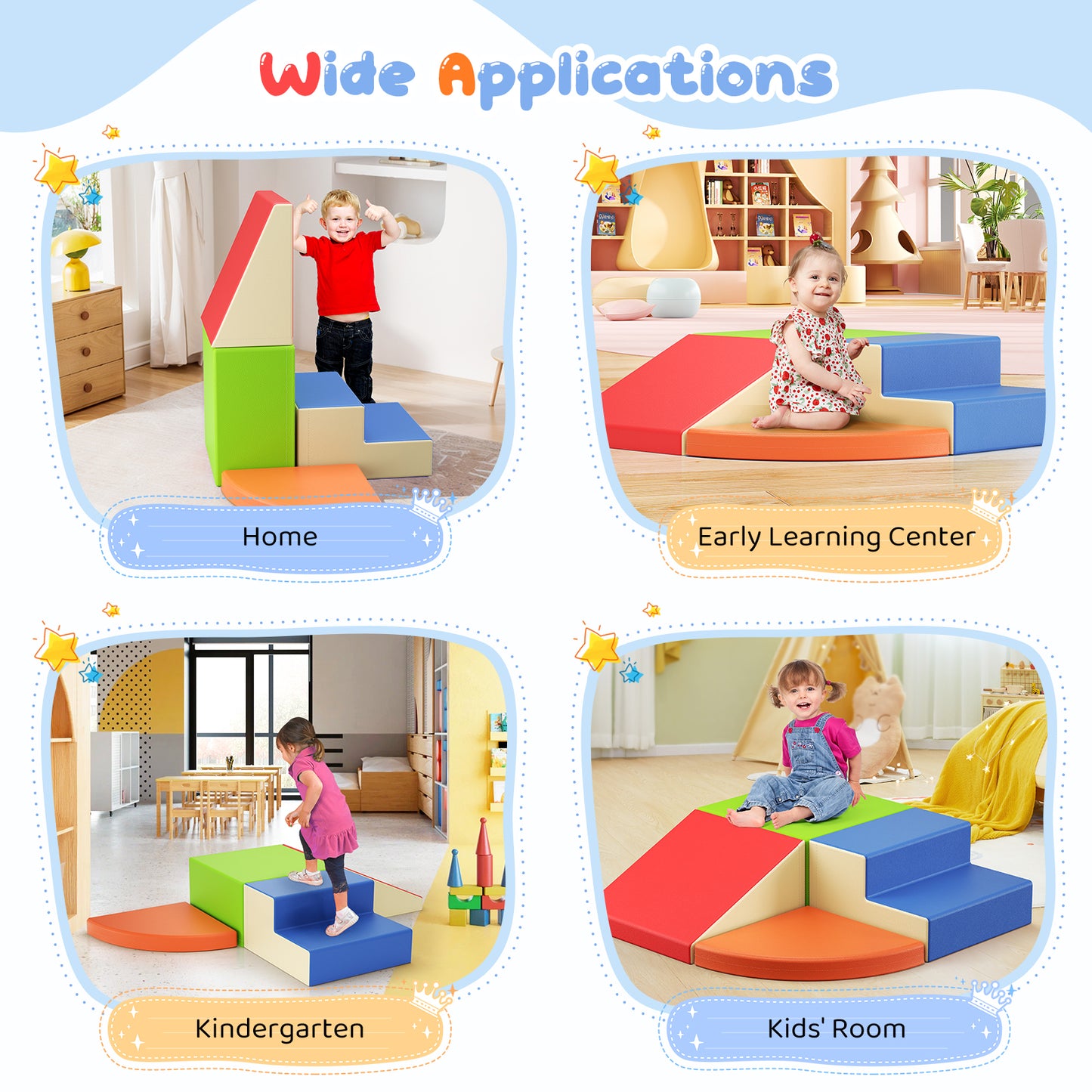 Blocs de motricité bébé en mousse – Jeu d’escalade pour tout-petits – Aire de jeu intérieure – 6 pièces – Multicolore