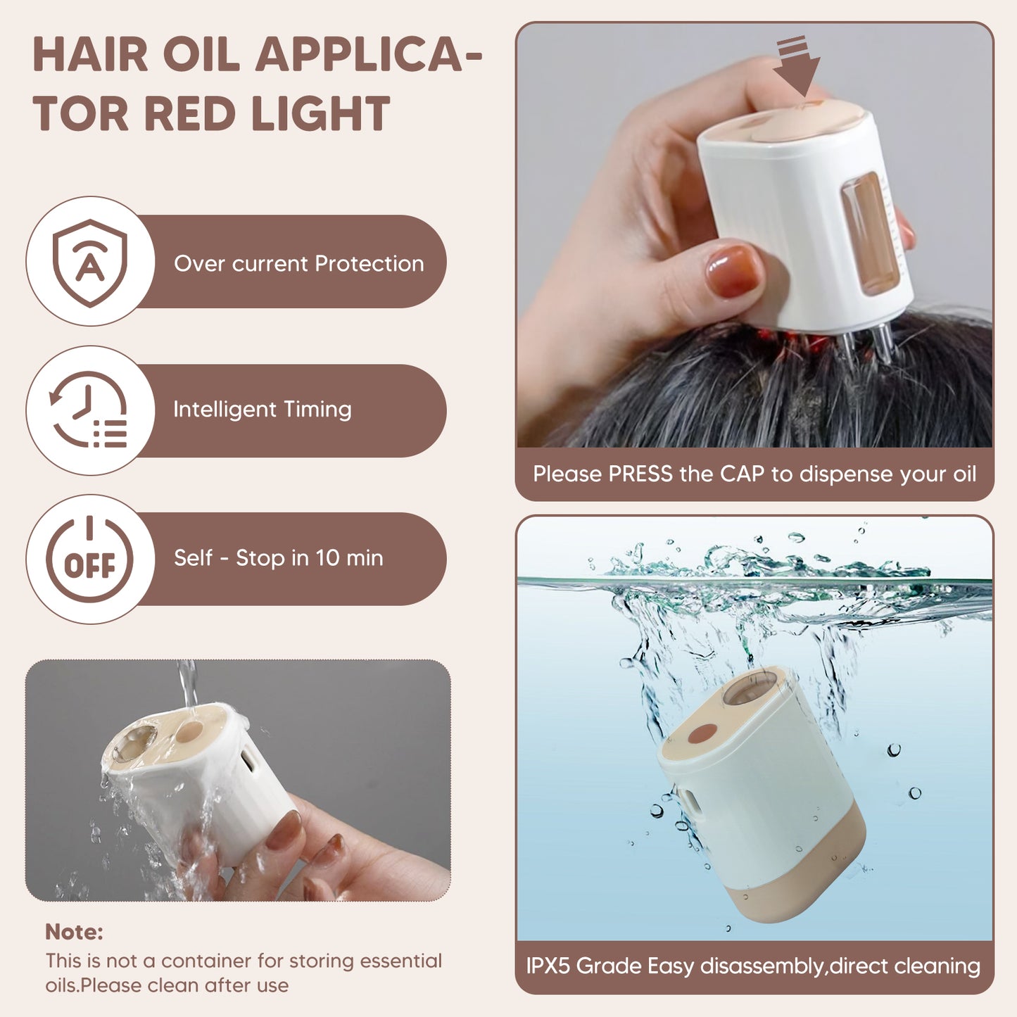 Applicateur d’Huile Capillaire Électrique 2 en 1 – Masseur de Cuir Chevelu et Distributeur d’Huile pour Cheveux