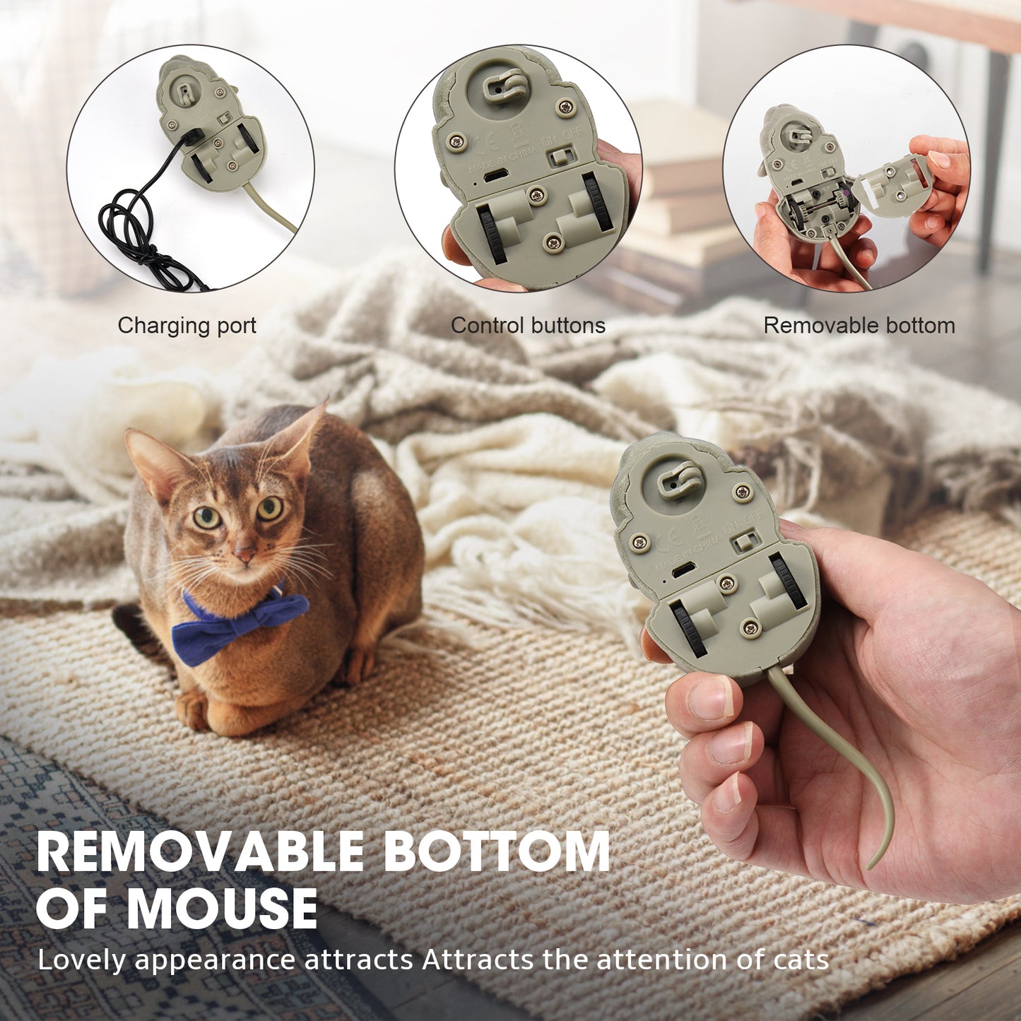 Jouet Chat Souris Interactive Rechargeable – Jouet 360° Résistant Morsures – Accessoire Chaton
