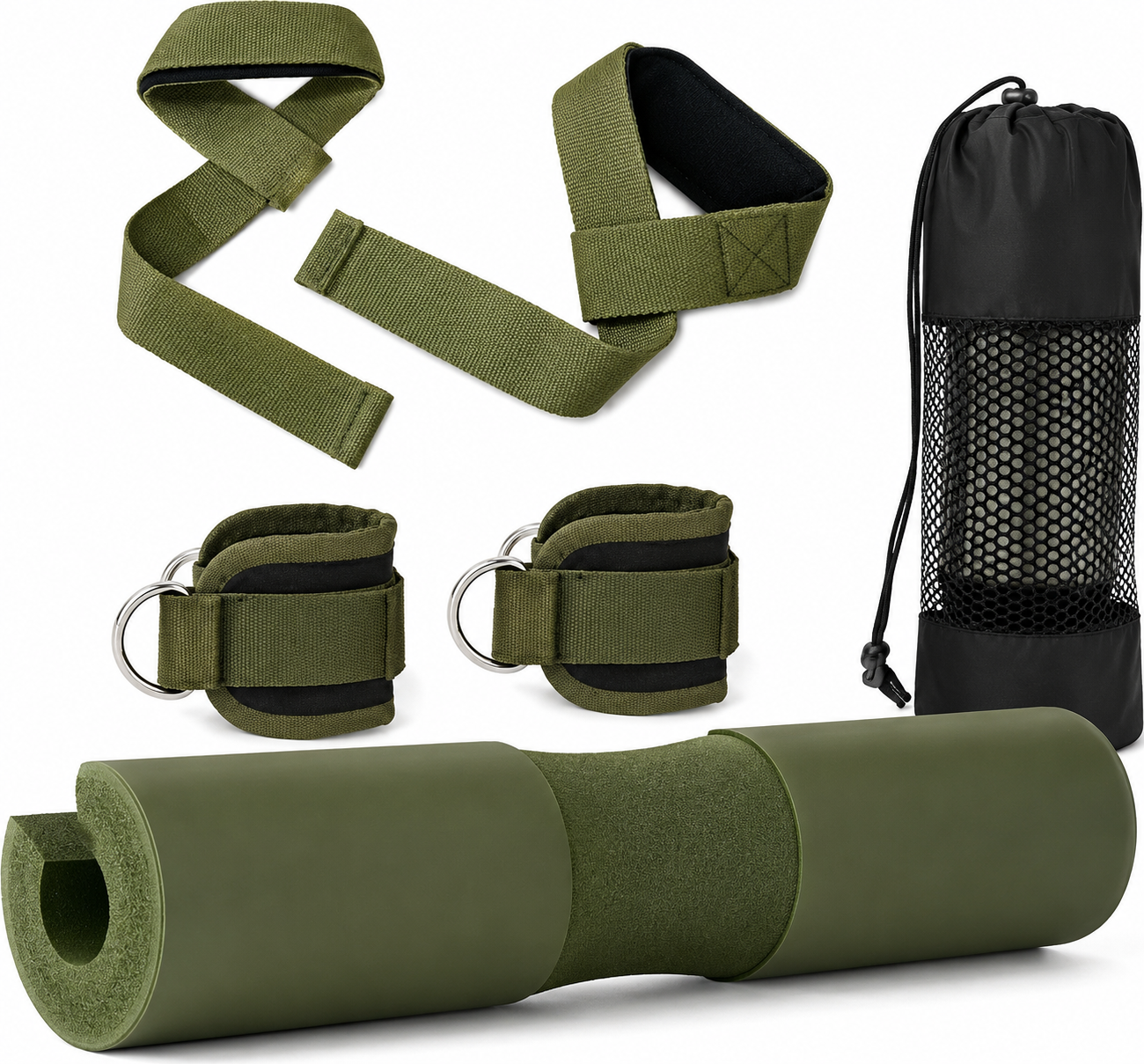 Coussin de Barre Musculation Squat Hip Thrust avec Sangles de Maintien et Protège-Chevilles pour Haltérophilie