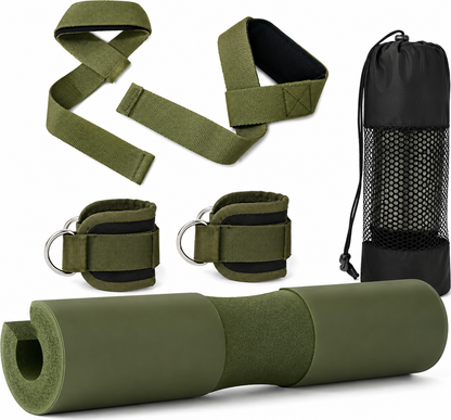 Coussin de Barre Musculation – Squat & Hip Thrust, Sangles de Maintien & Protège-Chevilles, Haltérophilie & Fitness