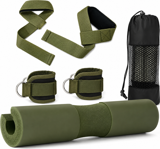 Coussin de Barre Musculation Squat Hip Thrust avec Sangles de Maintien et Protège-Chevilles pour Haltérophilie