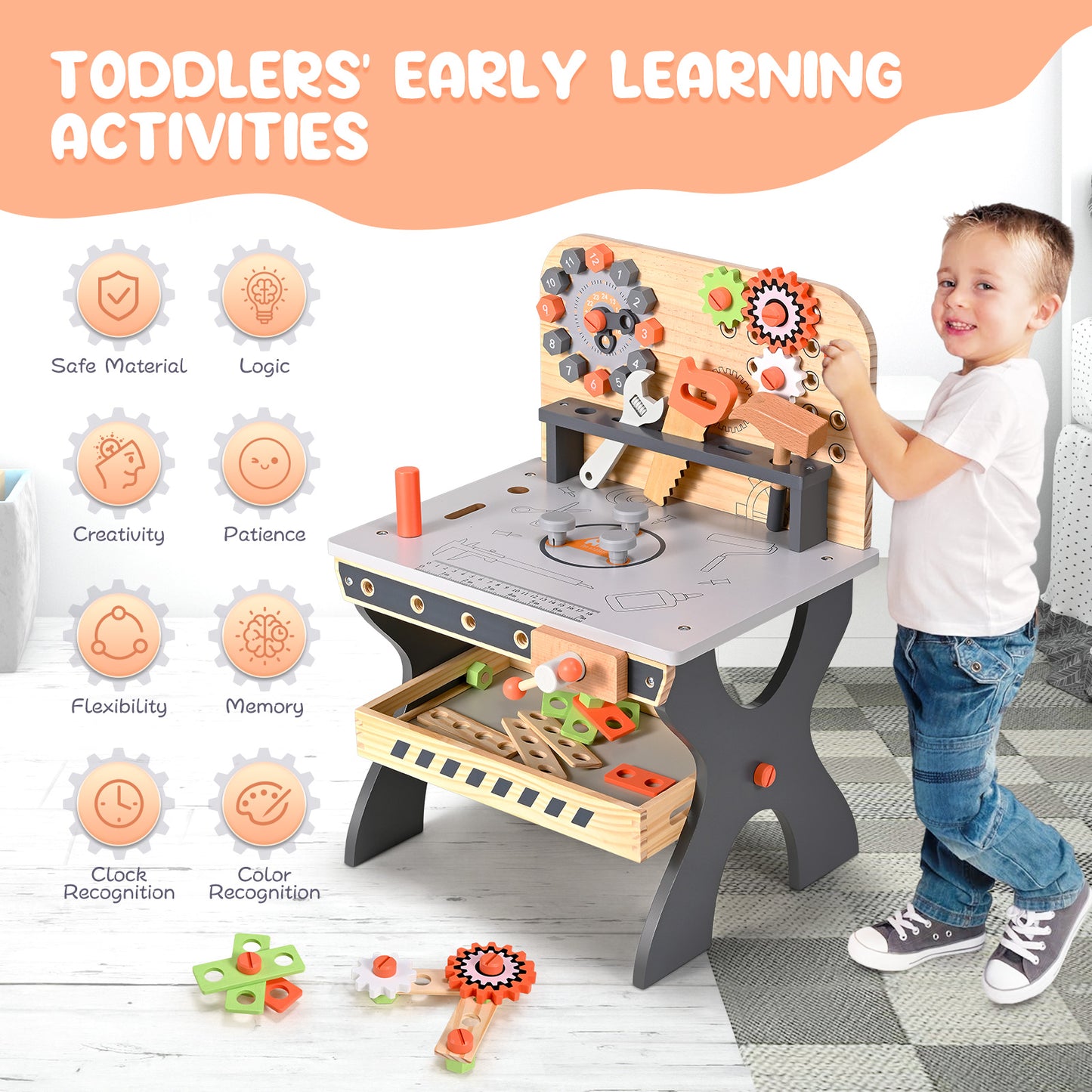 Établi Jouet Enfant en Bois – Banc à Outils Créatif Jeu de Construction Simulation