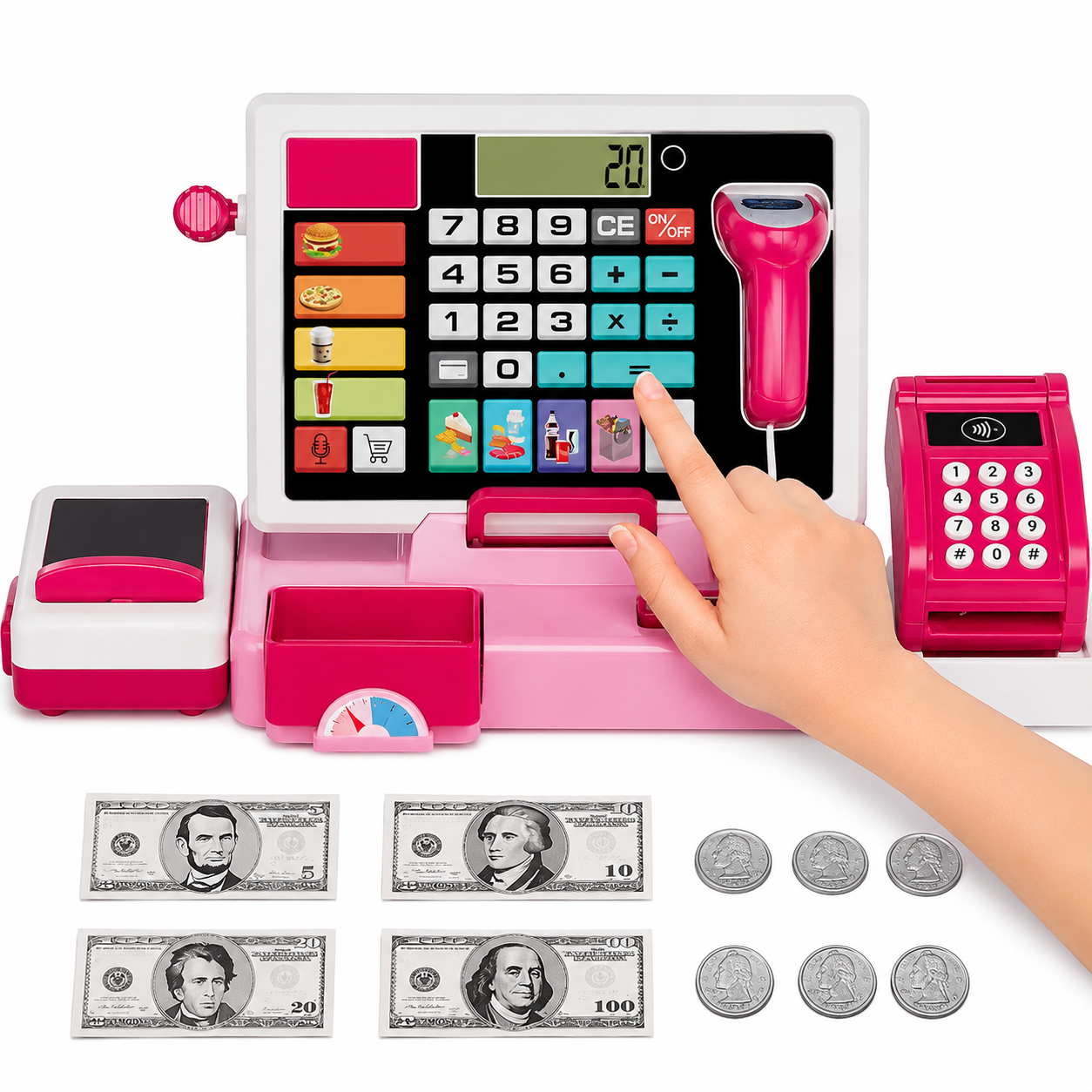 Caisse Enregistreuse Enfant Interactive – Scanner Sonore, Lecteur de Carte & Calculatrice | Jeu de Marchande Éducatif