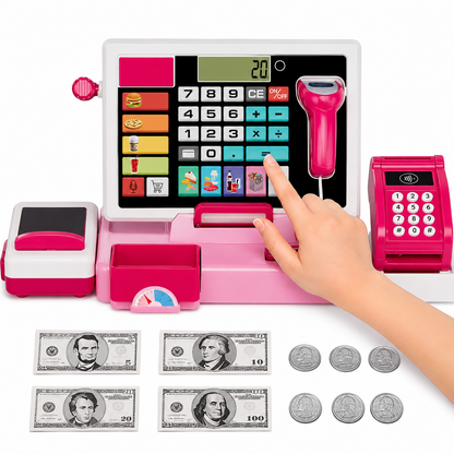 Caisse Enregistreuse Enfant Interactive – Scanner Sonore, Lecteur de Carte & Calculatrice | Jeu de Marchande Éducatif