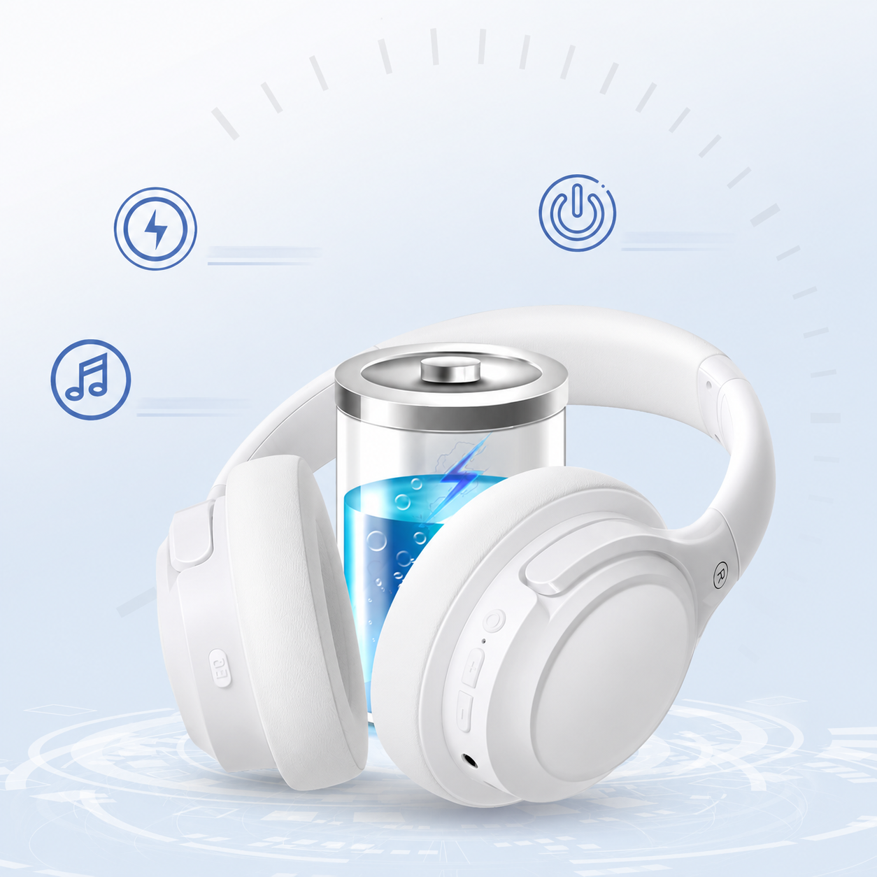 Casque Bluetooth 6.0 Sans Fil – Réduction de Bruit, HiFi, 65H Autonomie, USB-C, Blanc